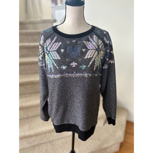 Pink VS Grey Iridescent Fair Isle Snowflake Christmas Holiday Sweater - Picture 1 of 6